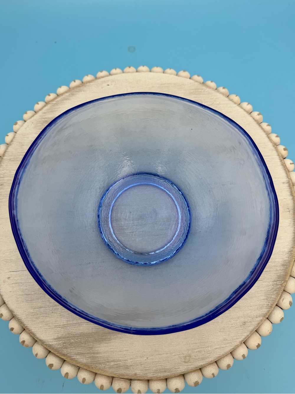 John Gilmor Recycled Art Glass Serving Bowl Blue Signed 7 5/8" - Picture 2 of 6